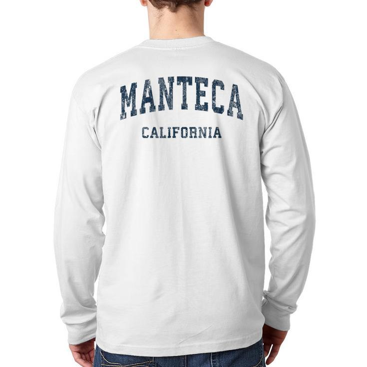 Manteca California Ca Vintage Varsity Sports Navy Back Print Long Sleeve T-shirt