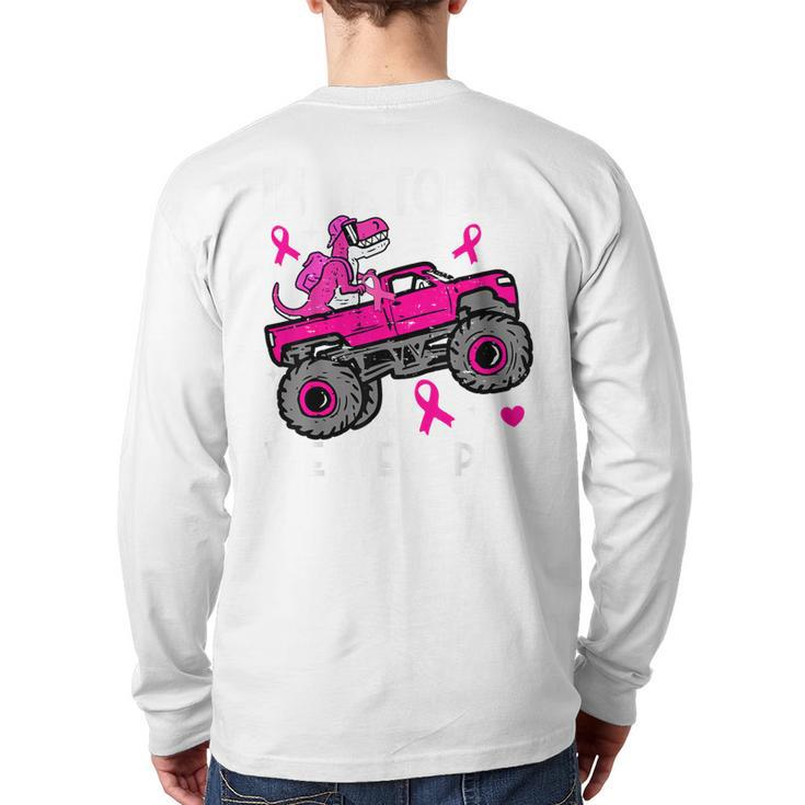 In October Wear Pink Breast Cancer Awareness Dinosaur Truck Back Print Long Sleeve T-shirt