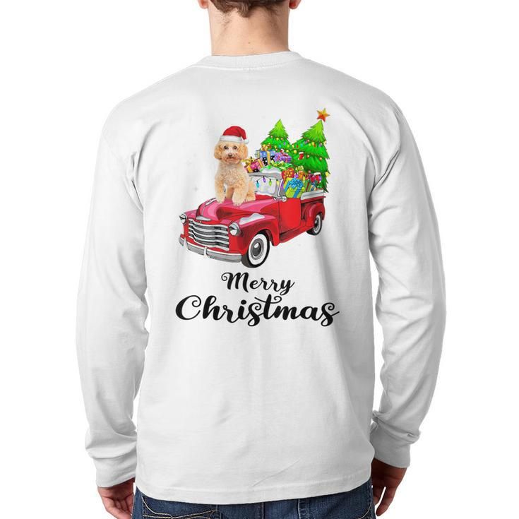 Poodle Ride Red Truck Christmas Pajama Back Print Long Sleeve T-shirt