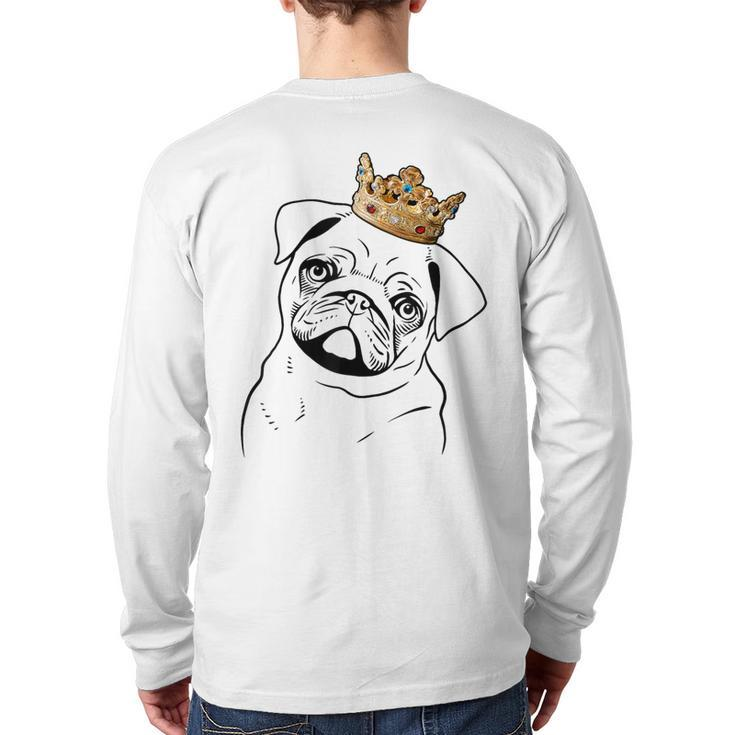 Pug Dog Wearing Crown Back Print Long Sleeve T-shirt