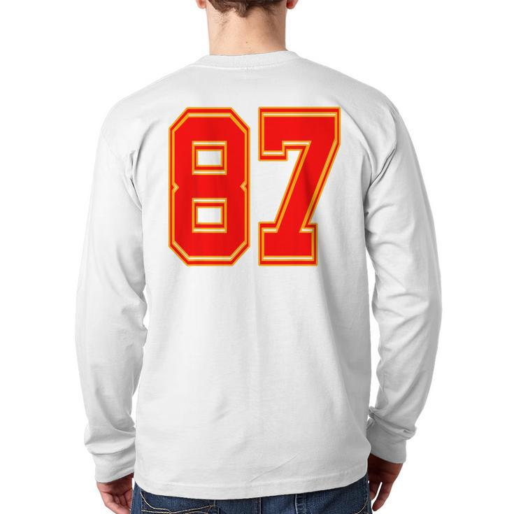 Red Number 87 White Yellow Football Basketball Soccer Fans Back Print Long Sleeve T-shirt