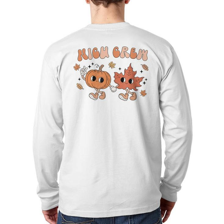 Retro Nicu Crew Nurse Thanksgiving Pumpkin Fall Leaves Back Print Long Sleeve T-shirt