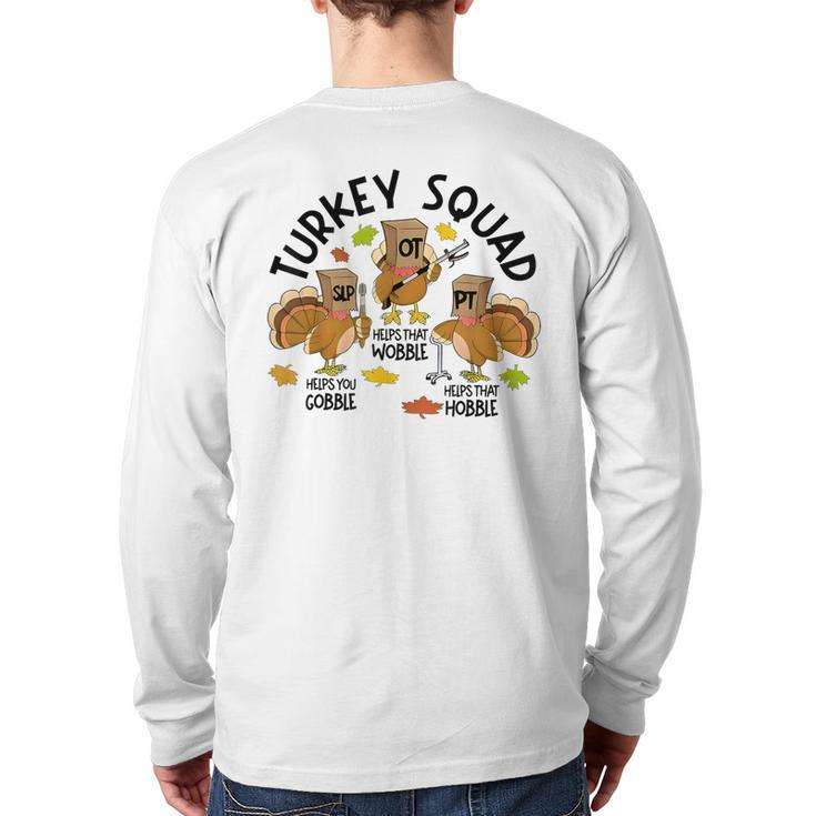 Retro Turkey Squad Thanksgiving Slp Ot Pt Speech Therapy Back Print Long Sleeve T-shirt