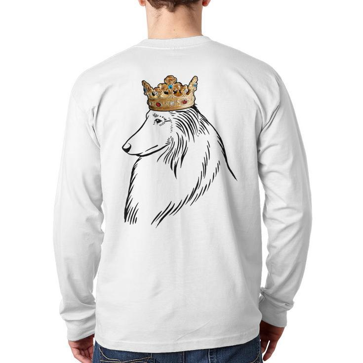 Rough Collie Dog Wearing Crown Back Print Long Sleeve T-shirt
