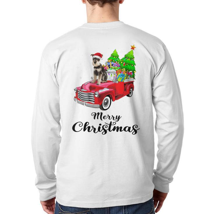 Schnauzer Ride Red Truck Christmas Pajama Back Print Long Sleeve T-shirt