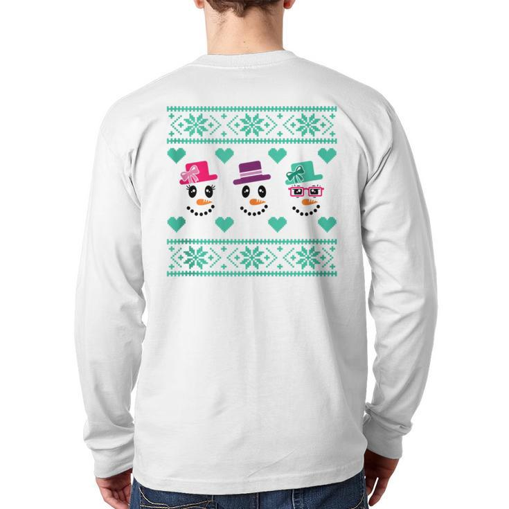Ugly Christmas Sweater Style Snowmen Back Print Long Sleeve T-shirt