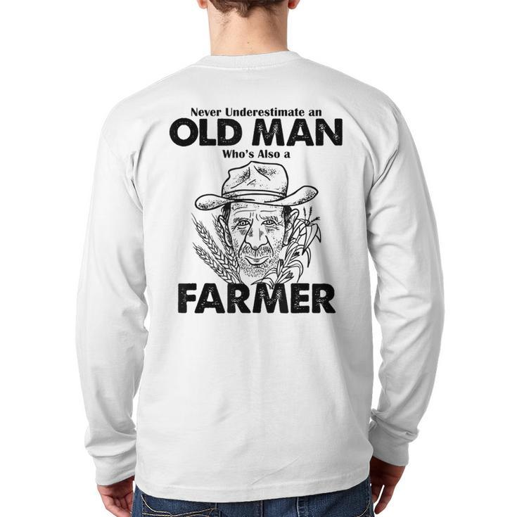 Never Underestimate A Farmer Farming Back Print Long Sleeve T-shirt