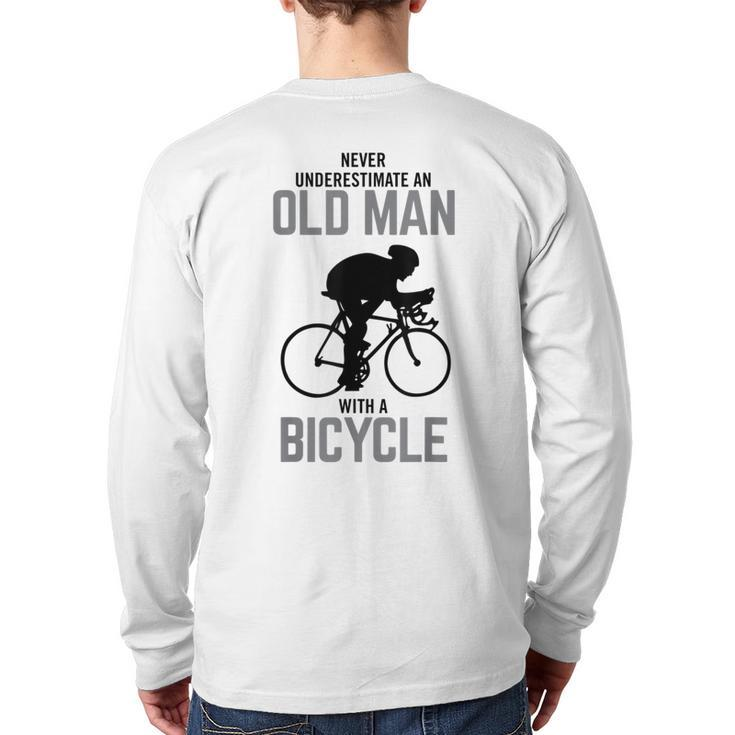 Never Underestimate An Old Man With A Bicycle Hobby Back Print Long Sleeve T-shirt