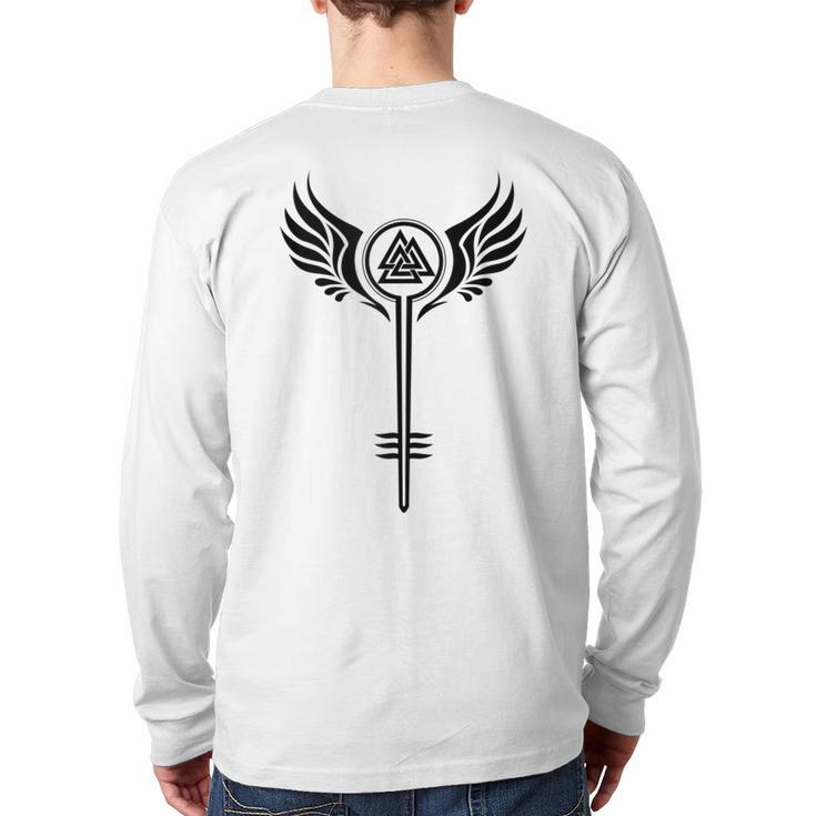 Valkyrie Symbol Valknut Odin Wings Vikings Asgard Valhala Back Print Long Sleeve T-shirt