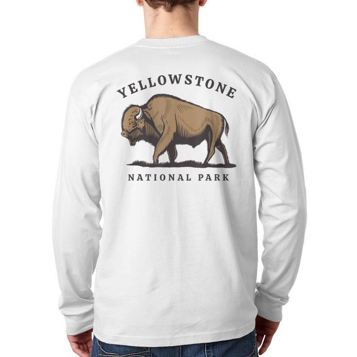 Yellowstone National Park Vintage Buffalo Bison Retro Back Print Long Sleeve T-shirt