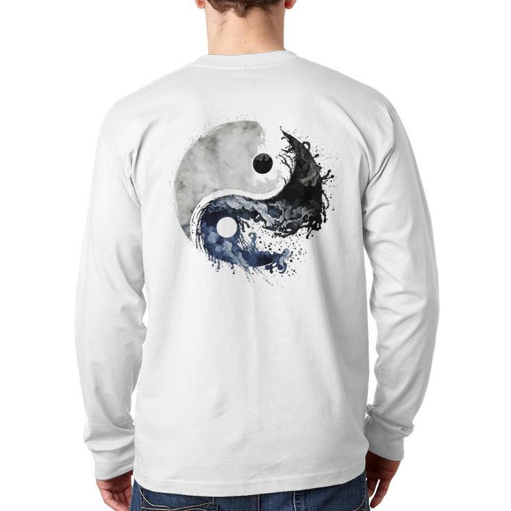 Ying Yang Balance Meditation Water Color Tai Chi Flow State Back Print Long Sleeve T-shirt
