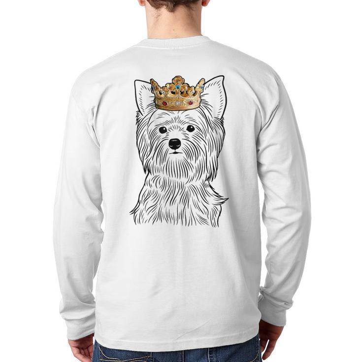 Yorkshire Terrier Dog Wearing Crown Yorkie Dog Back Print Long Sleeve T-shirt