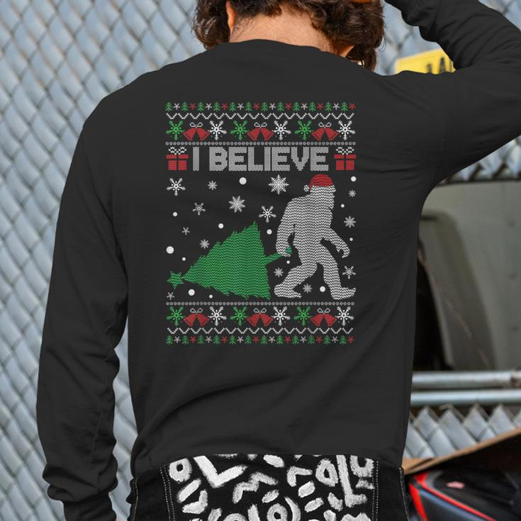 I Believe Big Foot Sasquatch Ugly Christmas Holiday Back Print Long Sleeve T-shirt