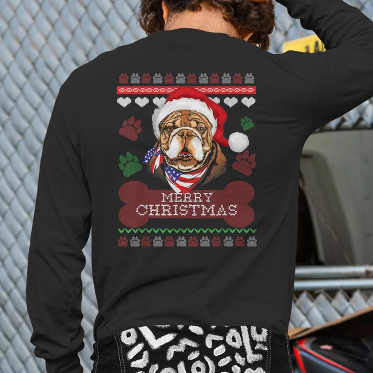 Bulldog Owner Ugly Christmas Sweater Style Back Print Long Sleeve T-shirt