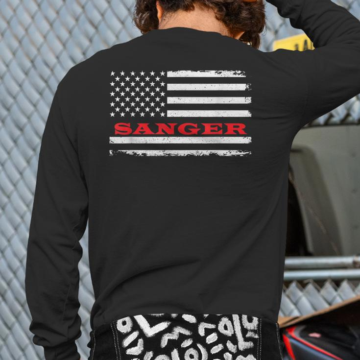 California American Flag Sanger Usa Patriotic Souvenir Back Print Long Sleeve T-shirt