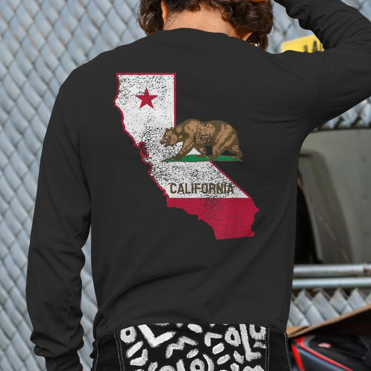 California State Flag And Outline Distressed Back Print Long Sleeve T-shirt