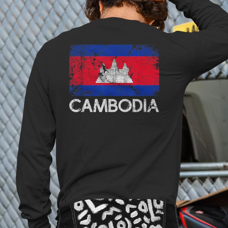 Cambodian Flag Vintage Made In Cambodia Back Print Long Sleeve T-shirt
