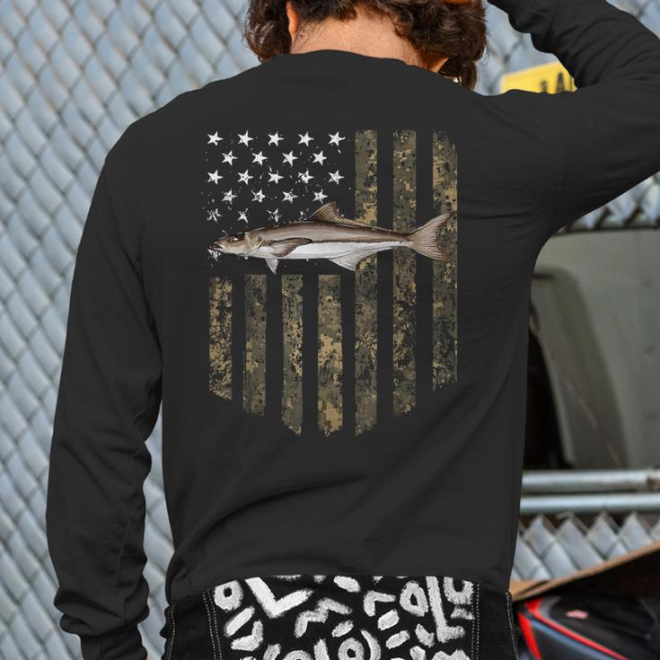 Camo American Flag Cobia Fishing 4Th Of July Back Print Long Sleeve T-shirt