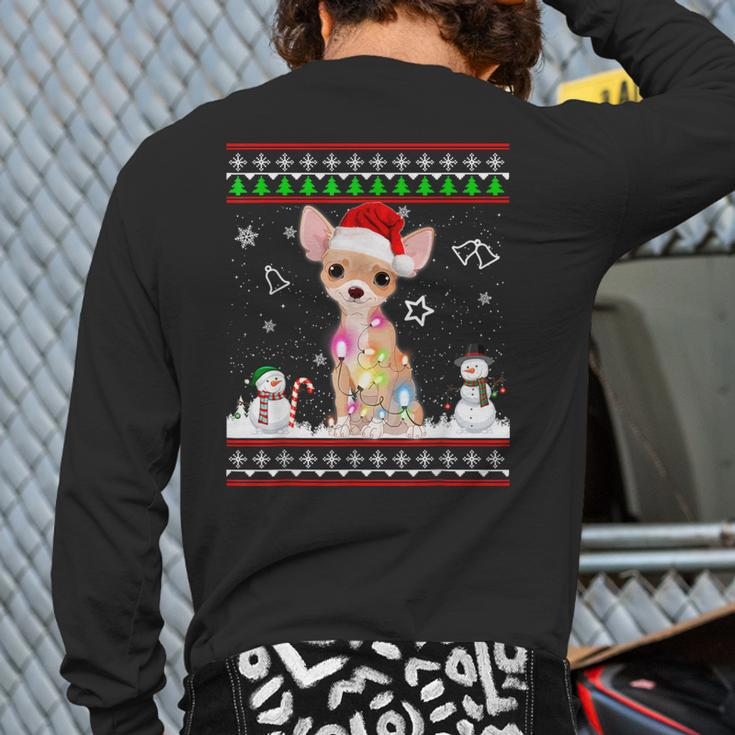 Chihuahua Christmas Dog Light Ugly Sweater Short Sleeve Back Print Long Sleeve T-shirt