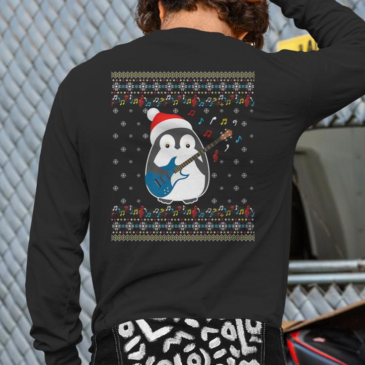 Christmas Ugly Sweater Xmas Family Matching Penguin Guitar Back Print Long Sleeve T-shirt