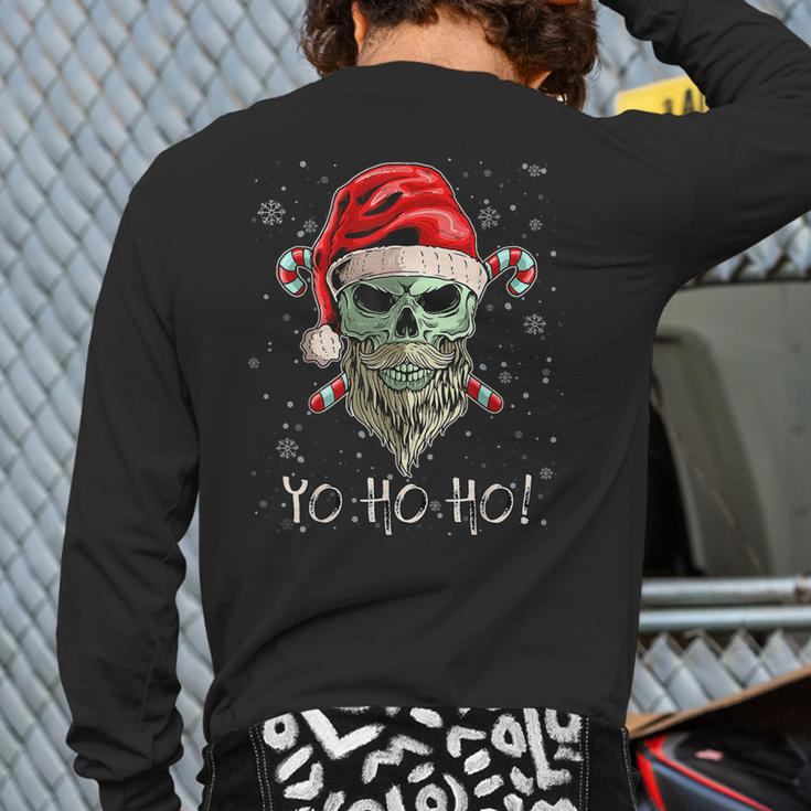 Cool Skull Beard Santa Pirate Christmas Jolly Roger Pajamas Back Print Long Sleeve T-shirt