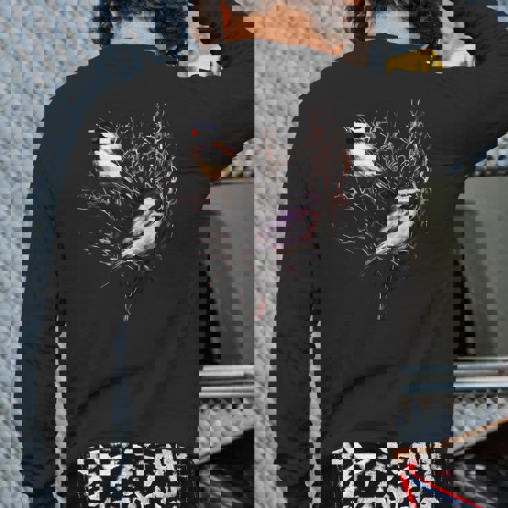 Cute Black Capped Chickadees In Branches Back Print Long Sleeve T-shirt