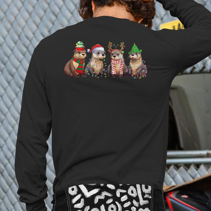 Cute Otter Christmas Pajama Xmas Lights Animals Lover Back Print Long Sleeve T-shirt