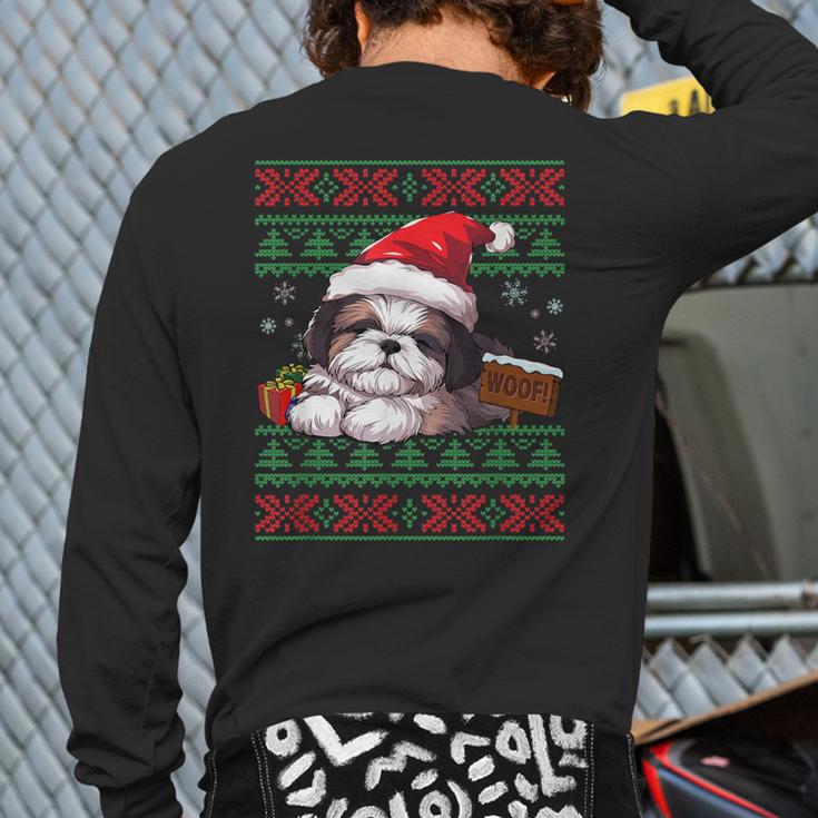 Cute Shih Tzu Dog Lover Santa Hat Ugly Christmas Sweater Back Print Long Sleeve T-shirt