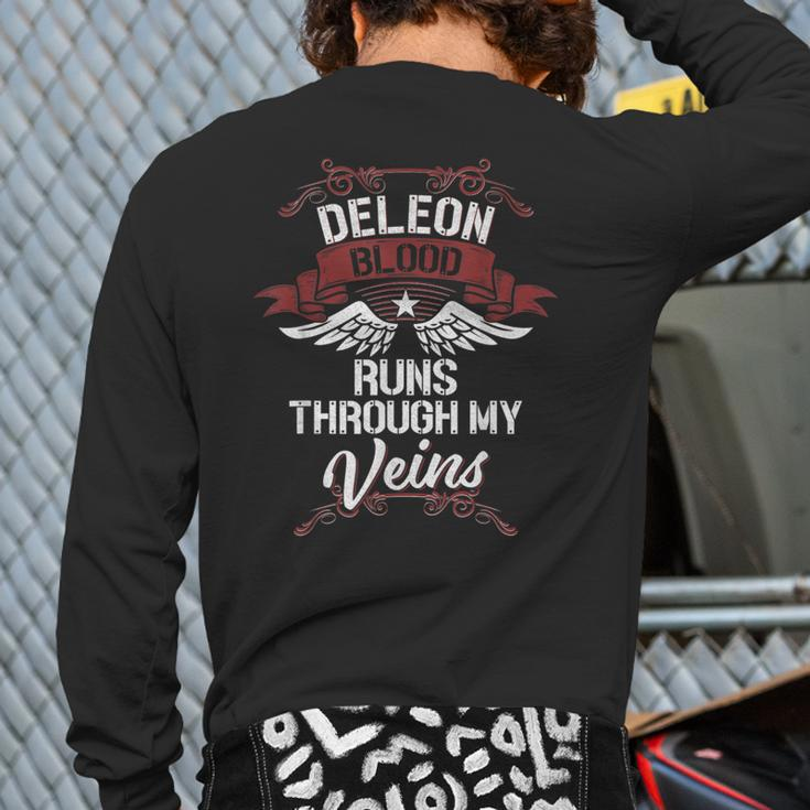 Deleon Blood Runs Through My Veins Last Name Family Back Print Long Sleeve T-shirt