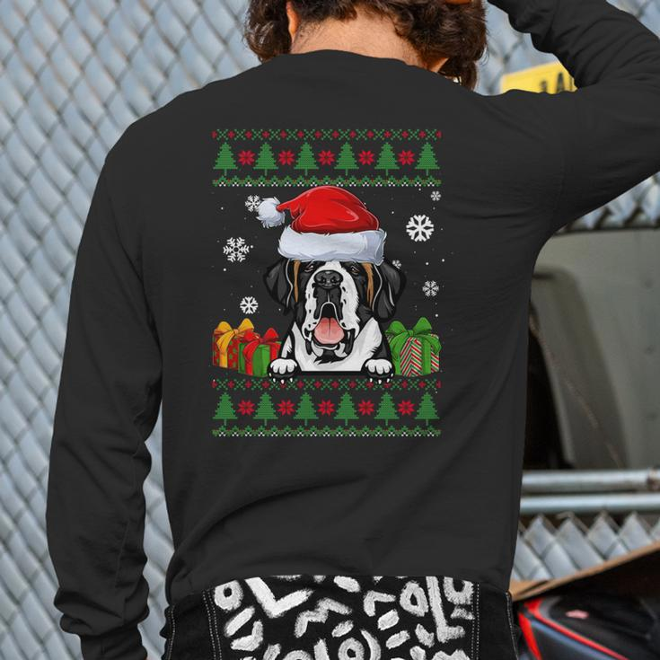 Dog Lovers Saint Bernard Santa Hat Ugly Christmas Sweater Back Print Long Sleeve T-shirt