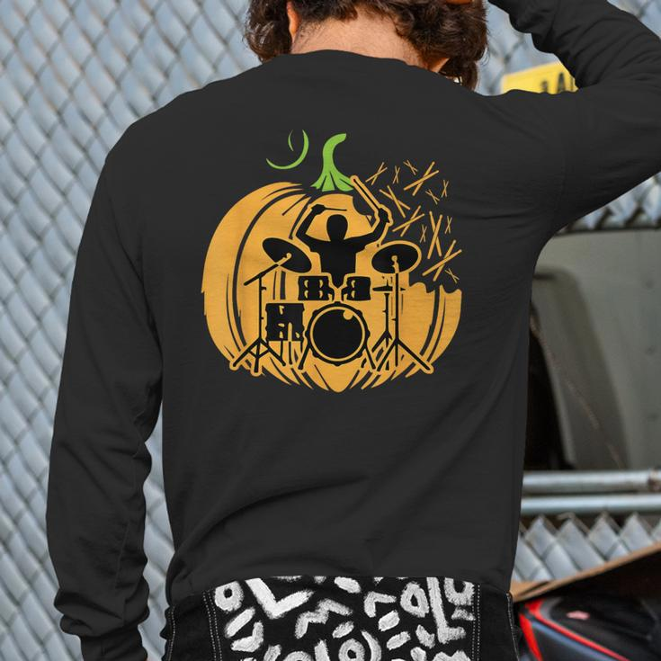 Drum-Mer Pumpkin Band Rock Music Lover Cool Musician Back Print Long Sleeve T-shirt