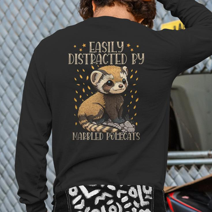Easily Distracted By Marbled Polecats Cute European Mammal Back Print Long Sleeve T-shirt