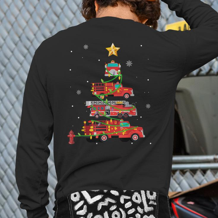Firefighter Fire Truck Christmas Tree Xmas Back Print Long Sleeve T-shirt
