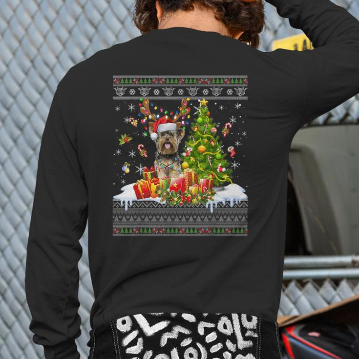 Christmas Lights Yorkie Dog Xmas Ugly Sweater Back Print Long Sleeve T-shirt