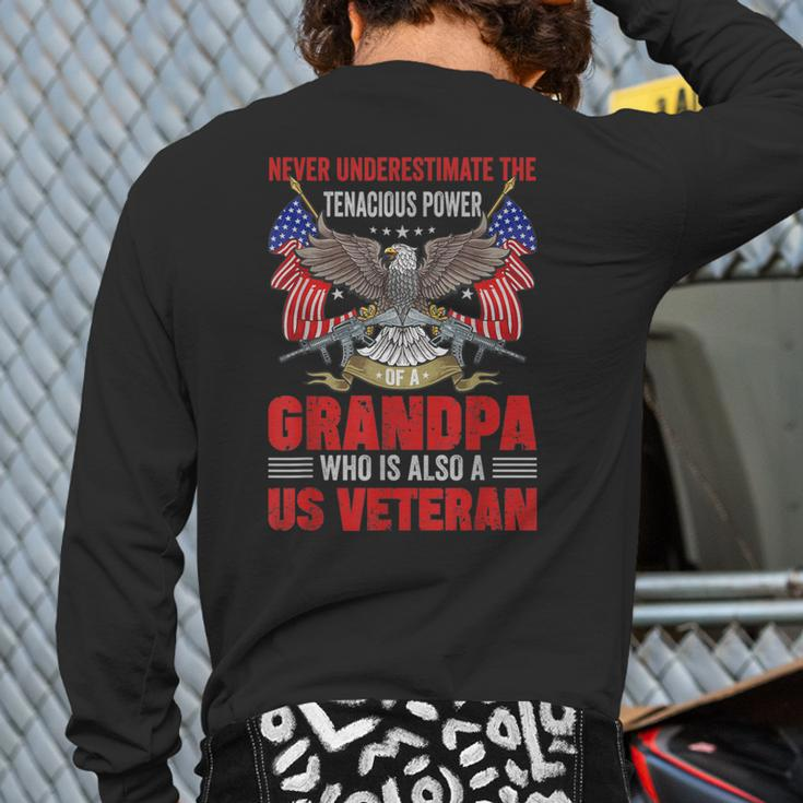 Veteran Grandpa Never Underestimate Back Print Long Sleeve T-shirt