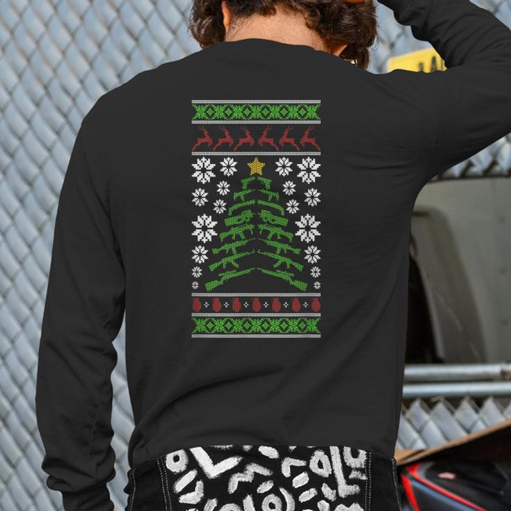 Guns Ugly Christmas Sweater Military Gun Right 2Nd Amendment Back Print Long Sleeve T-shirt