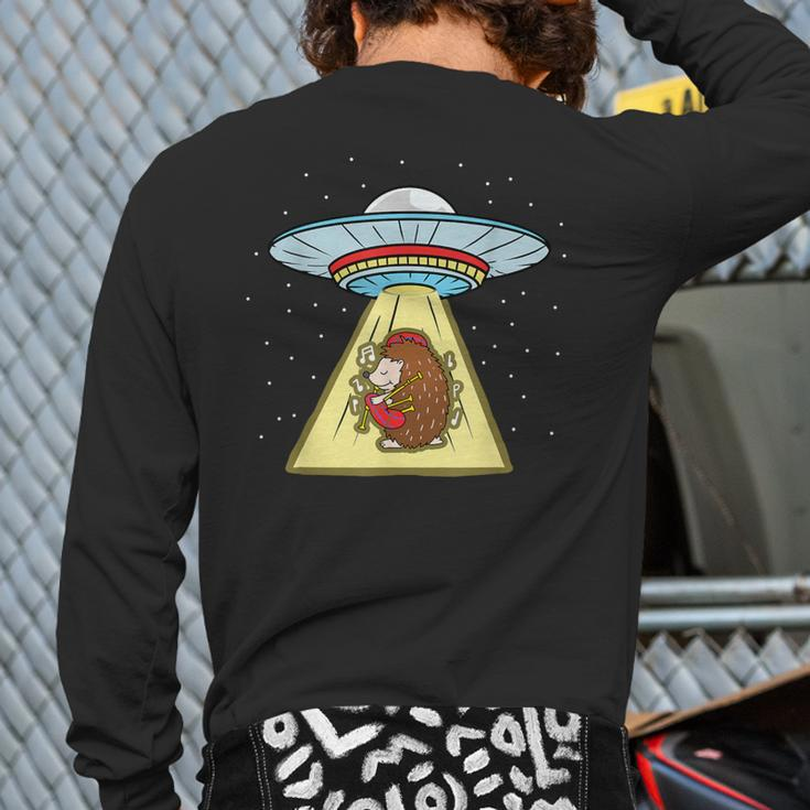 Hedgehog Playing Bagpipe Ufo Abduction Back Print Long Sleeve T-shirt