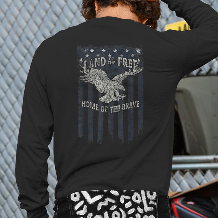 Land Of The Free Home Of The Brave Eagle Vertical Flag Back Print Long Sleeve T-shirt