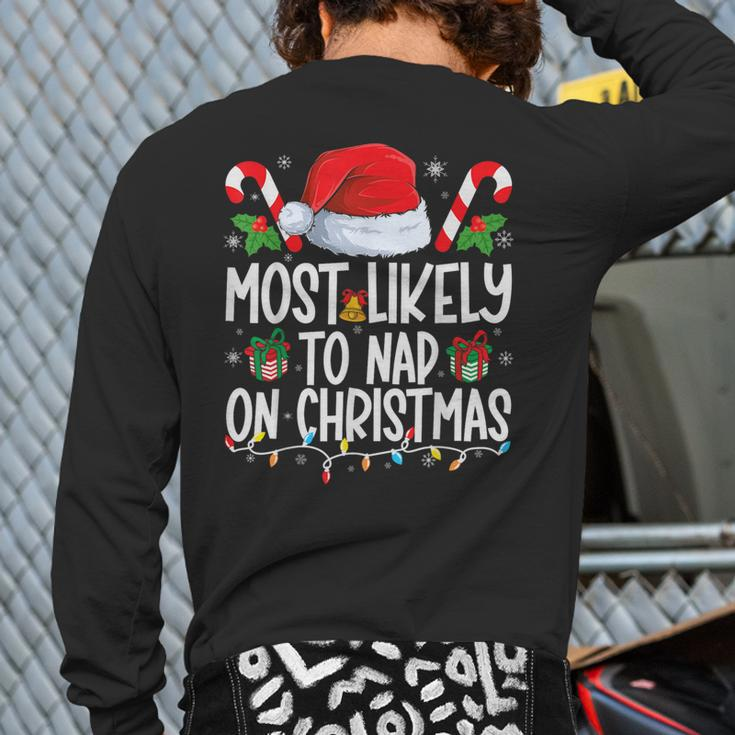 Most Likely To Nap On Christmas Family Matching Christmas Back Print Long Sleeve T-shirt