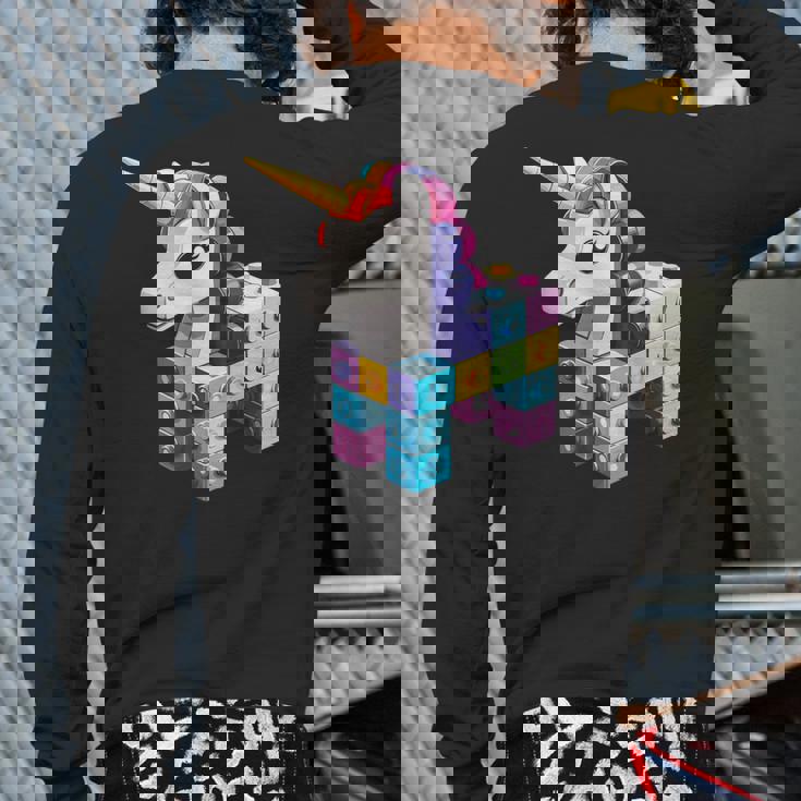 Master Builder Bricks Blocks Play Toys Unicorn Back Print Long Sleeve T-shirt