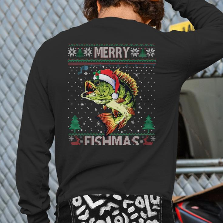 Merry Fishmas Bass Fish Fishing Christmas Ugly Sweater Xmas Back