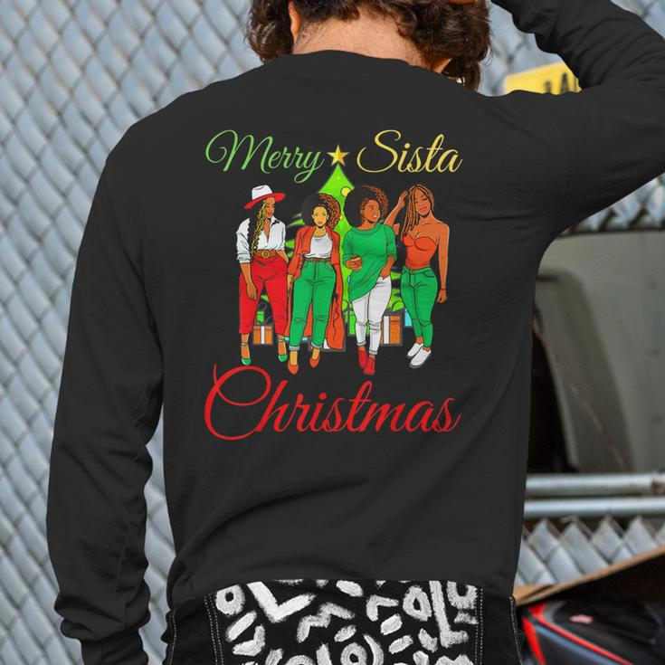 Merry Sista Christmas Melanin Ugly Xmas Sweater Best Friends Back Print Long Sleeve T-shirt