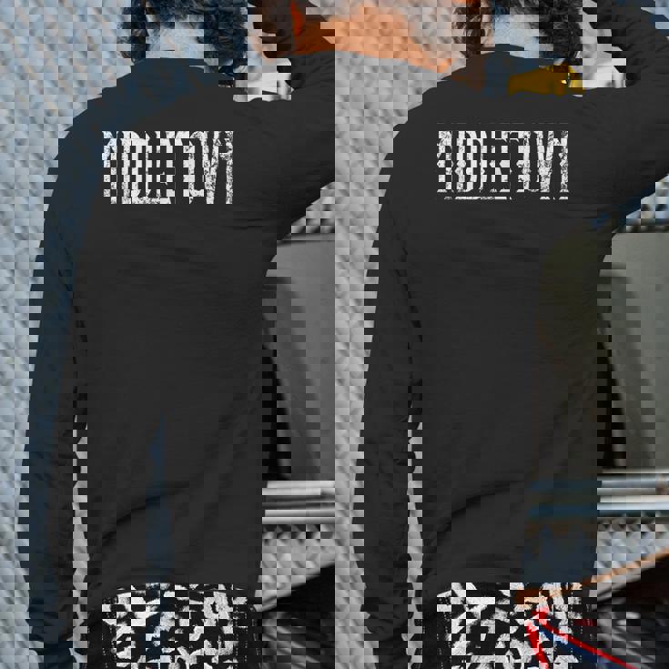 Middletown Vintage White Script Apparel Back Print Long Sleeve T-shirt Middletown Vintage White Script Apparel Back Print Long Sleeve T-shirt