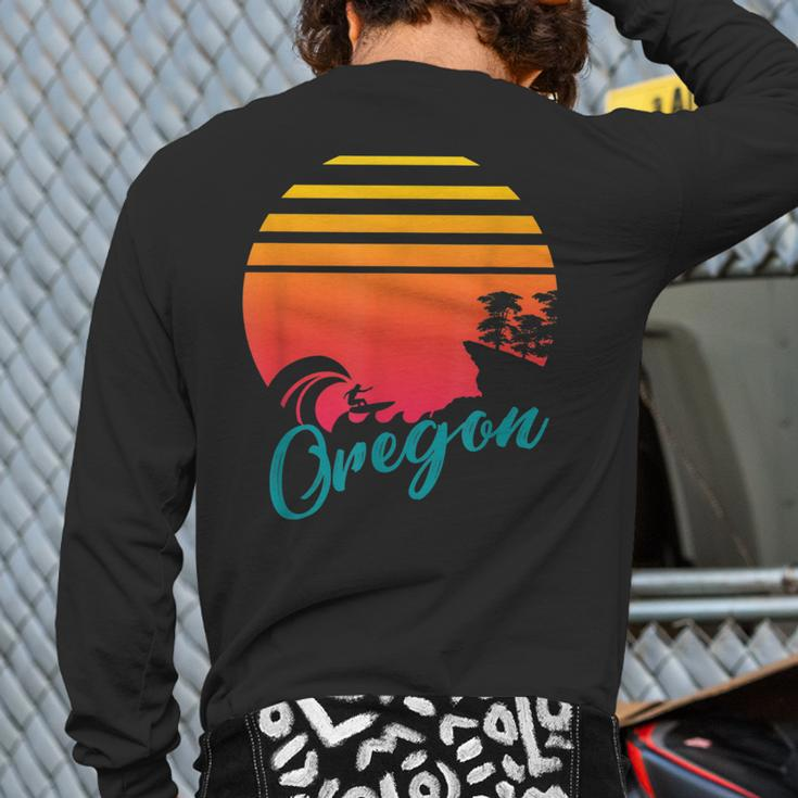 Oregon Coast Sunset Surf Waves And Rocks Back Print Long Sleeve T-shirt