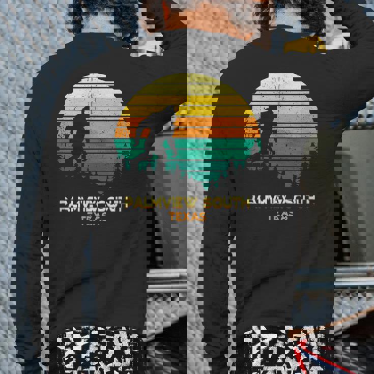Retro Palmview South Texas Big Foot Souvenir Back Print Long Sleeve T-shirt