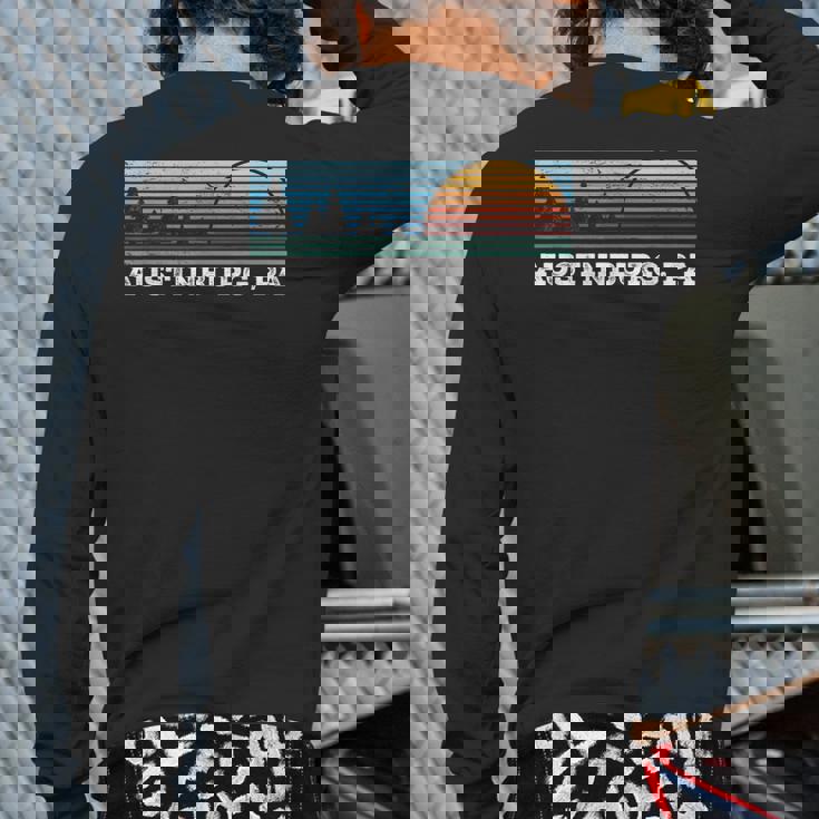 Retro Sunset Stripes Austinburg Pennsylvania Back Print Long Sleeve T-shirt