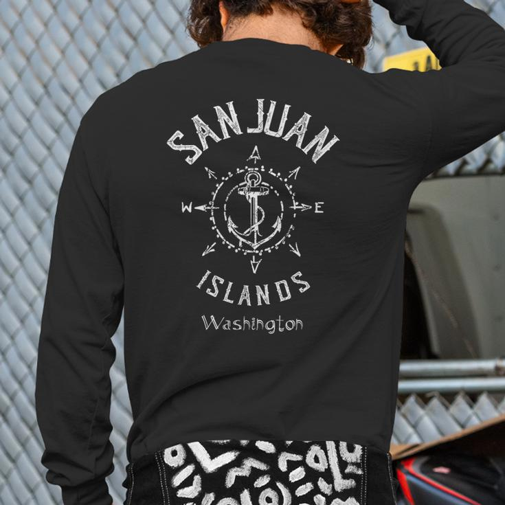 San Juan Islands Washington Wa Compass Wind Rose Boating Back Print Long Sleeve T-shirt