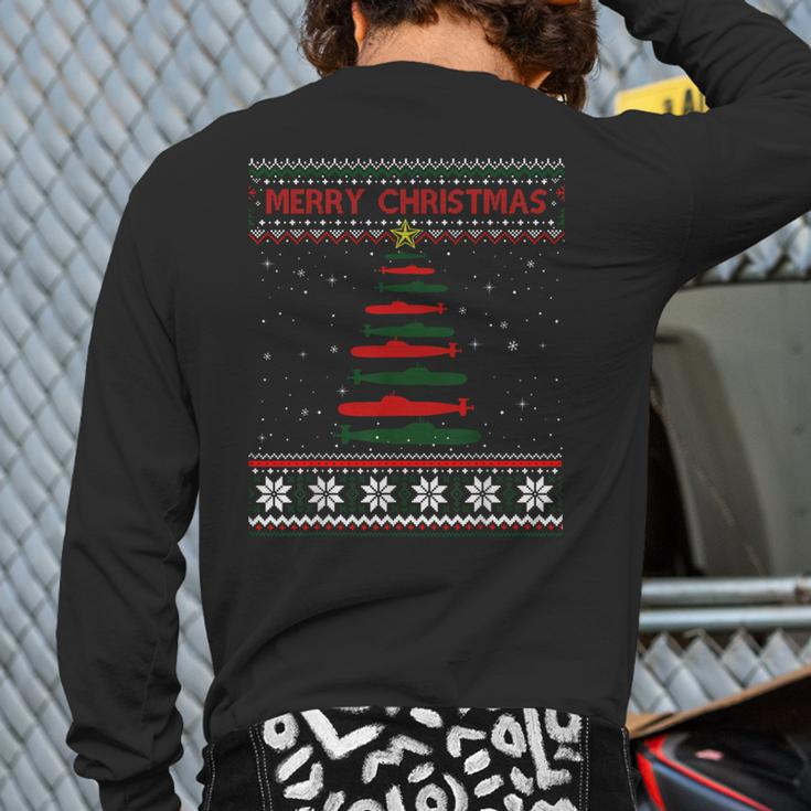 Submarine Navy Military Tree Ugly Christmas Sweater Back Print Long Sleeve T-shirt