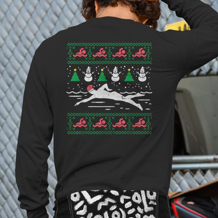 Swimmin Santa Ugly Christmas Sweater Sport Swim Swimmer Back Print Long Sleeve T-shirt