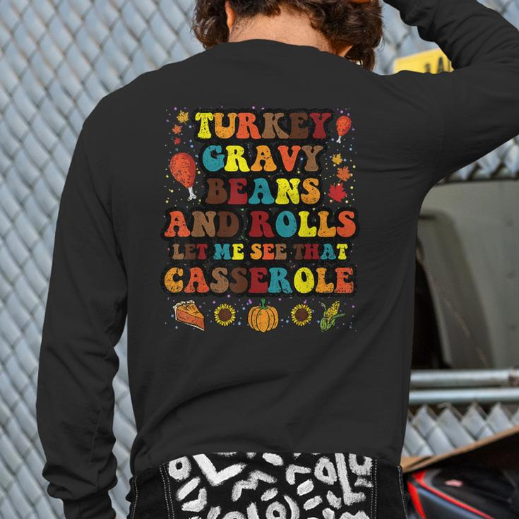 Turkey Gravy Beans And Rolls Thanksgiving Day Back Print Long Sleeve T-shirt